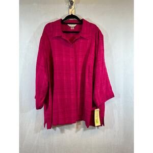 NEW Allison Daley Sz 24W Plus Pink Patterned Solid Button Up with 3/4 Sleeve C20